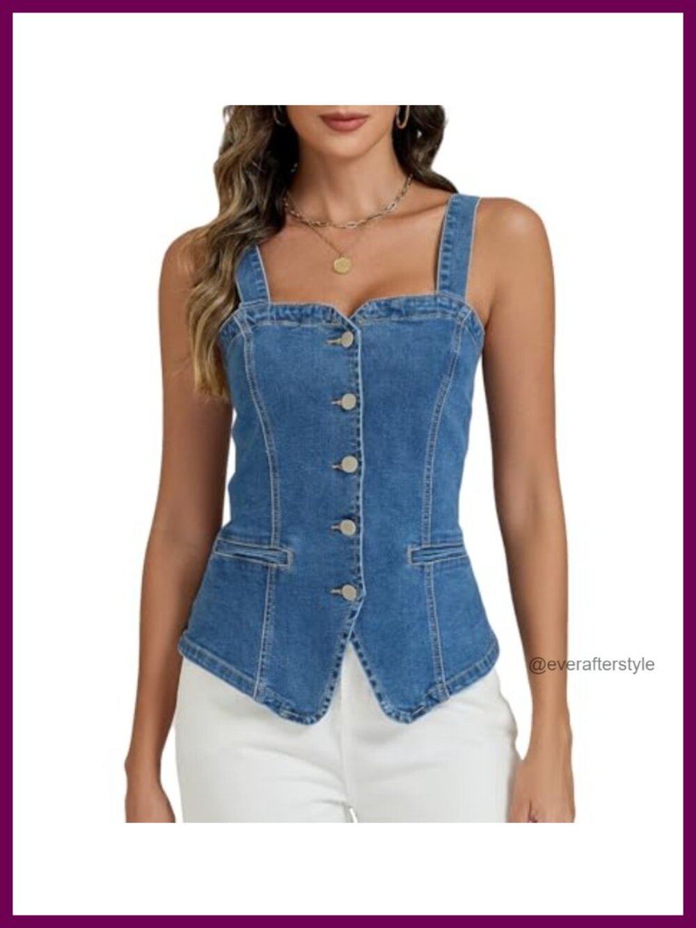 Denim Vest Top Stretchy Button Down Corset Tank